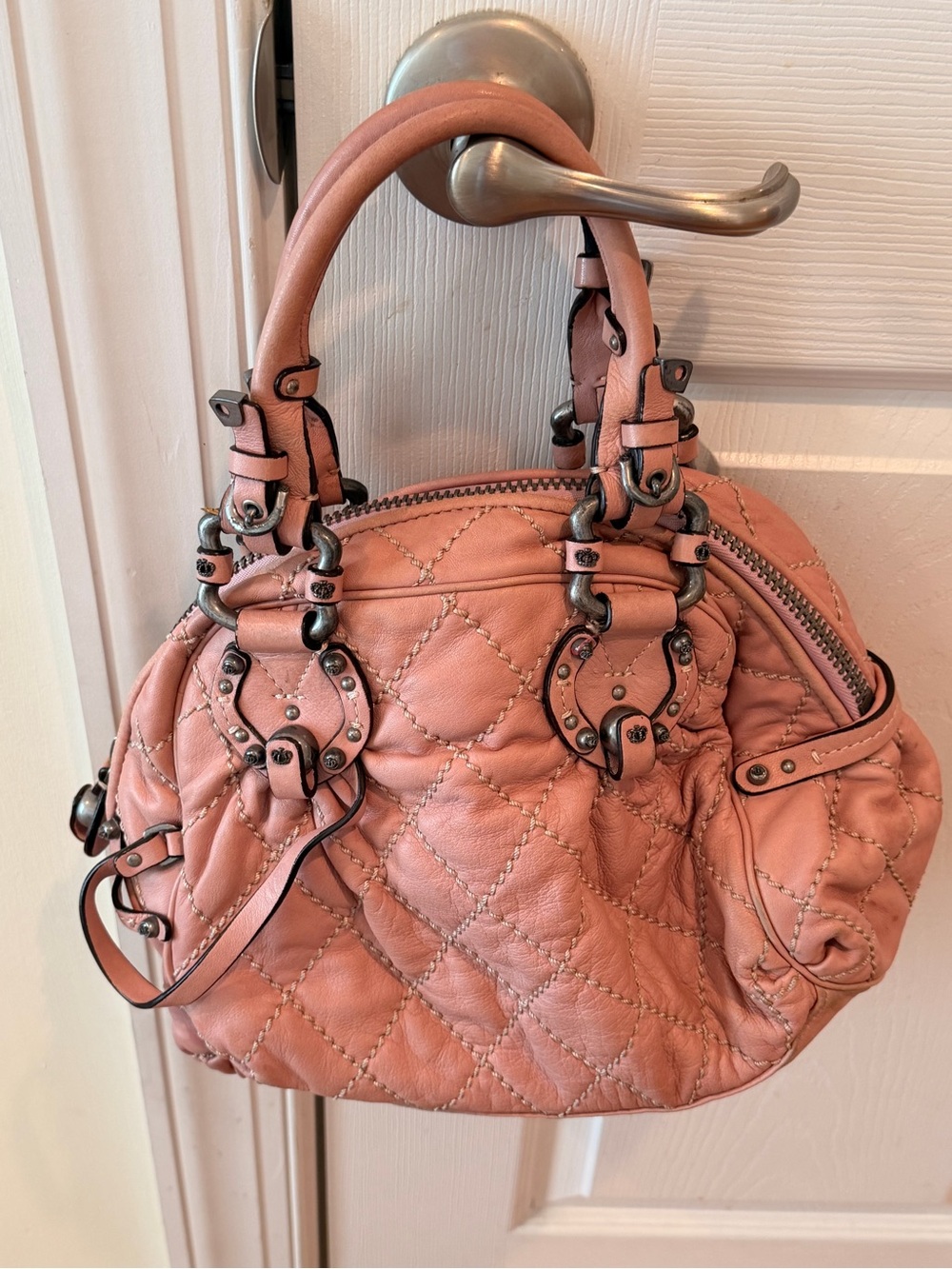 Vintage early 2000s Juicy couture Quilted Soft Leather Satchel Handbag - Pink - Picture 4 of 9